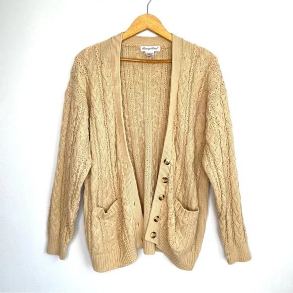 Vintage Cable Knit Cardigan Sweater Women’s Small Tan Grandmacore Tunic - Picture 2 of 10